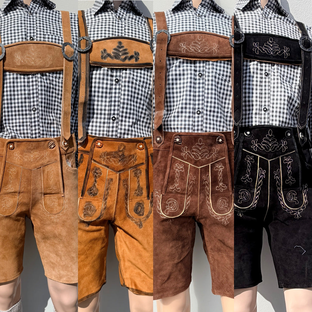 Heren lederhosen maat 48 tm 64 met bretels echt (rund)leer! (zwart)