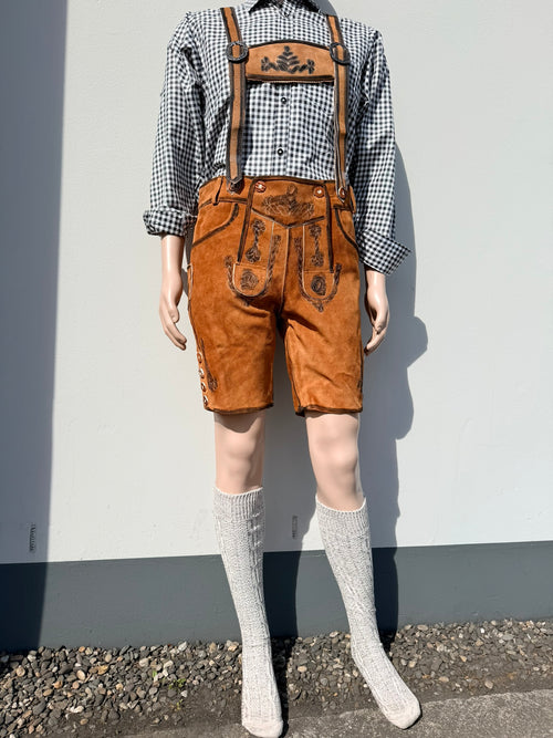 Heren lederhosen maat 48 tm 64 met bretels echt (rund)leer! (WAX)