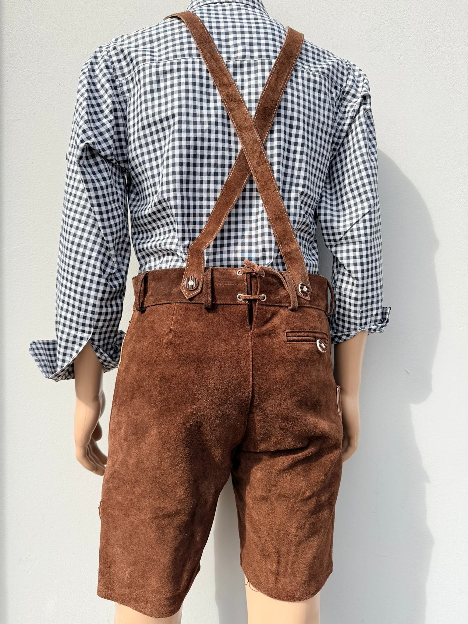 Heren lederhosen maat 48 tm 64 met bretels echt (rund)leer! (Choco)